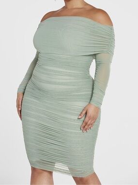 NWT GABI FRESH X  DTF Off-the-Shoulder Ruched Bodycon Dress in Sage Green 2x